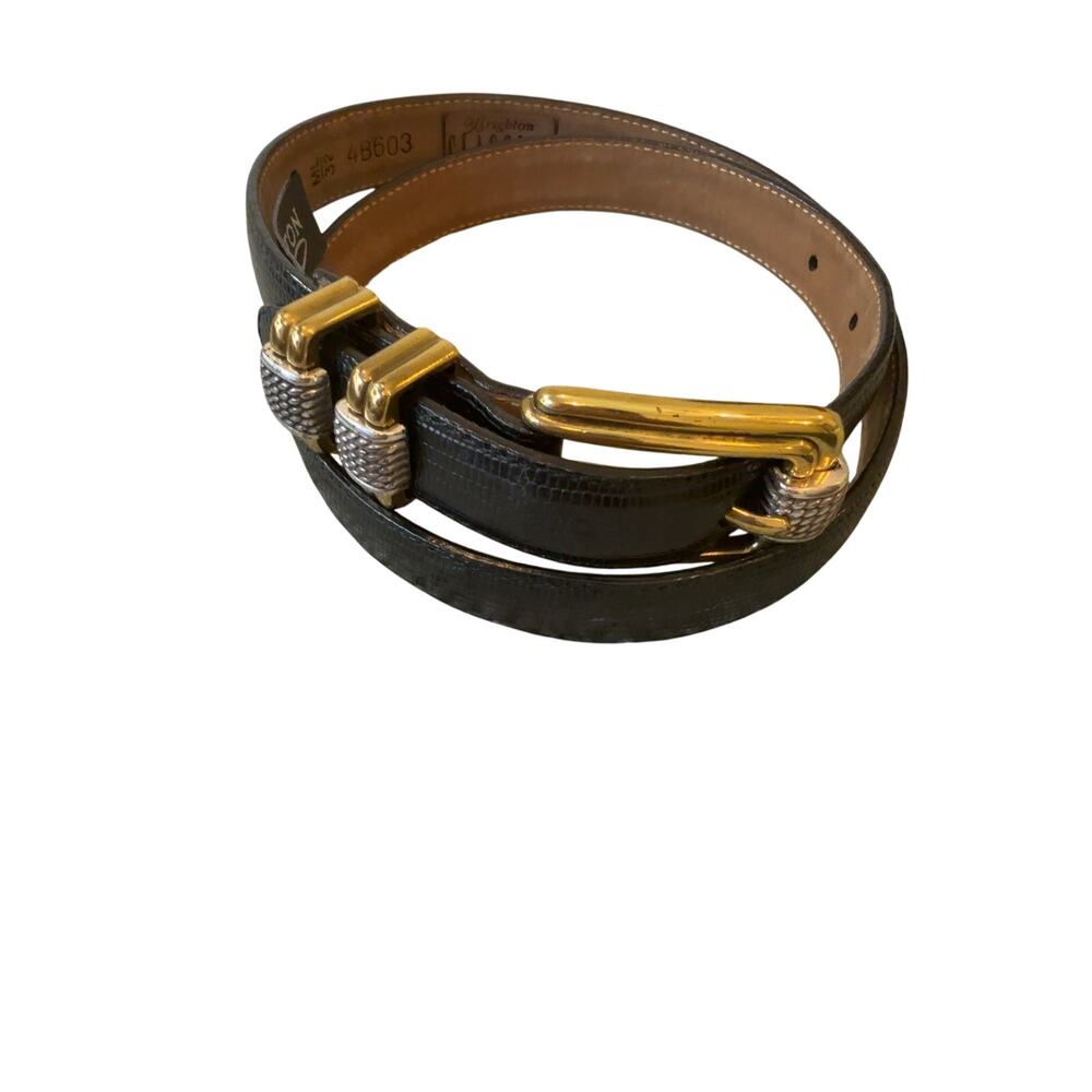Brighton Classics 4B603 Black Leather Belt Gold Silver
